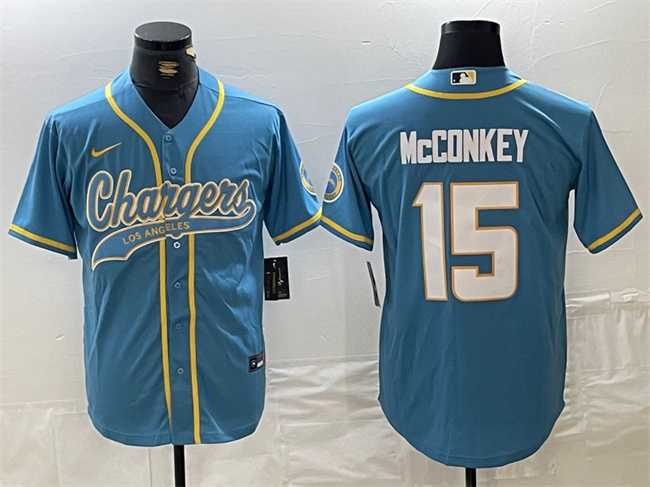 Men%27s Los Angeles Chargers #15 Ladd McConkey Blue Cool Base Stitched Baseball Jersey->houston texans->NFL Jersey